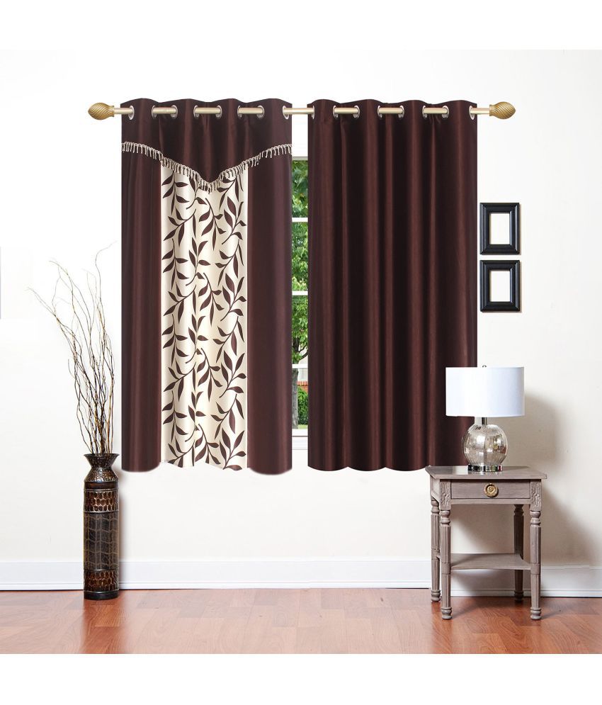     			Stella Creations Set of 2 Window Eyelet Curtains Floral Brown