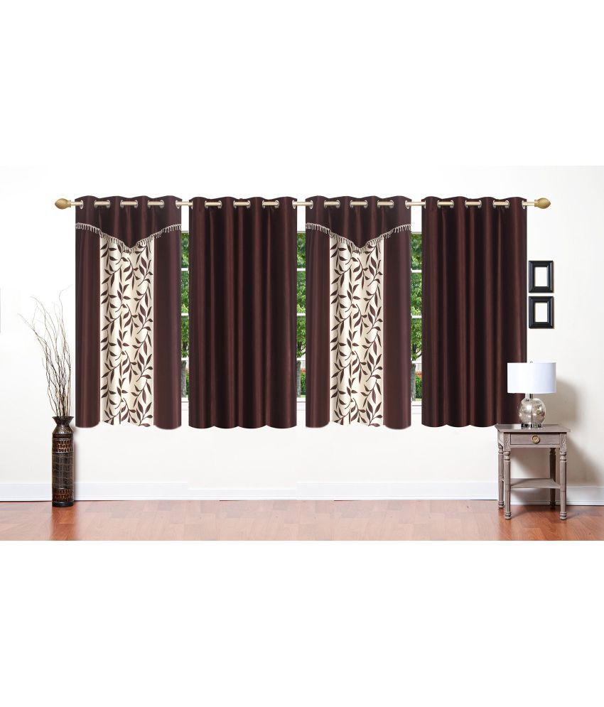     			Stella Creations Set of 4 Window Eyelet Curtains Floral Brown