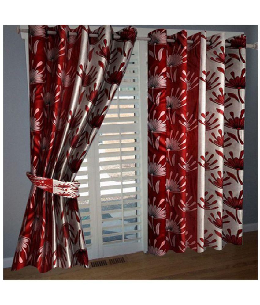     			Panipat Textile Hub Floral Semi-Transparent Eyelet Window Curtain 5 ft Pack of 4 -Red