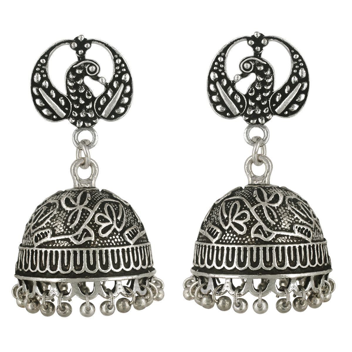 Spargz Peacock Style Oxidized Silver Plated Jhumki Earrings AIER 1331