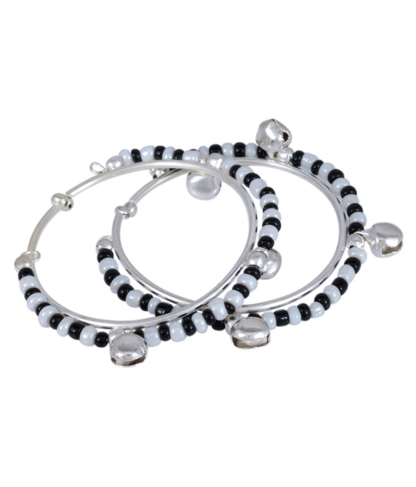baby silver bangles with black beads