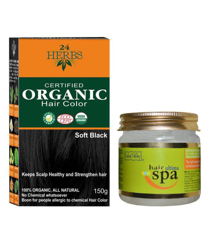    			Indus Valley Organic 24 Herbs Soft Black with Hair Ultima Spa Semi Permanent Hair Color Black Combo Pack