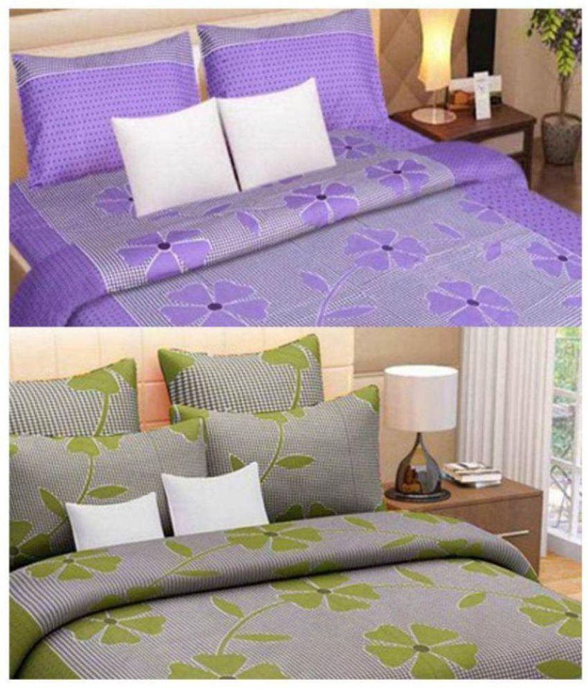 Panipat Textile Hub Cotton 2 Double Bedsheets with 4 Pillow Covers