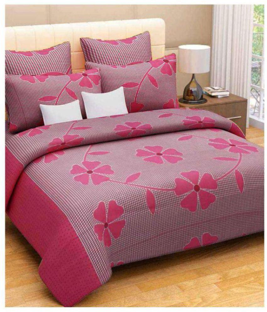 Panipat Textile Hub Cotton 2 Double Bedsheets with 4 Pillow Covers