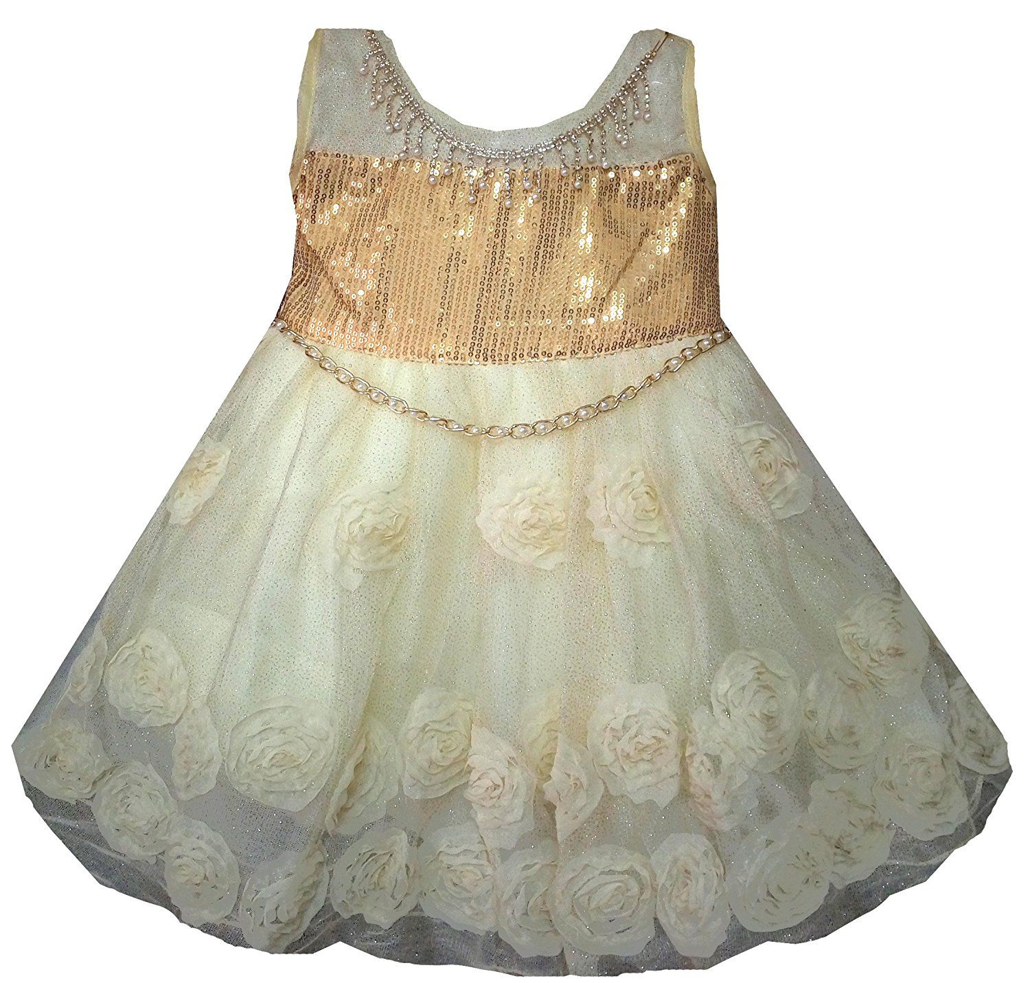 All About Pinks' Floral Dress for girls in Cream & Gold colour (3 to 4 ...