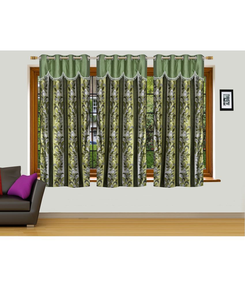     			Stella Creations Set of 3 Window Eyelet Curtains Printed Green