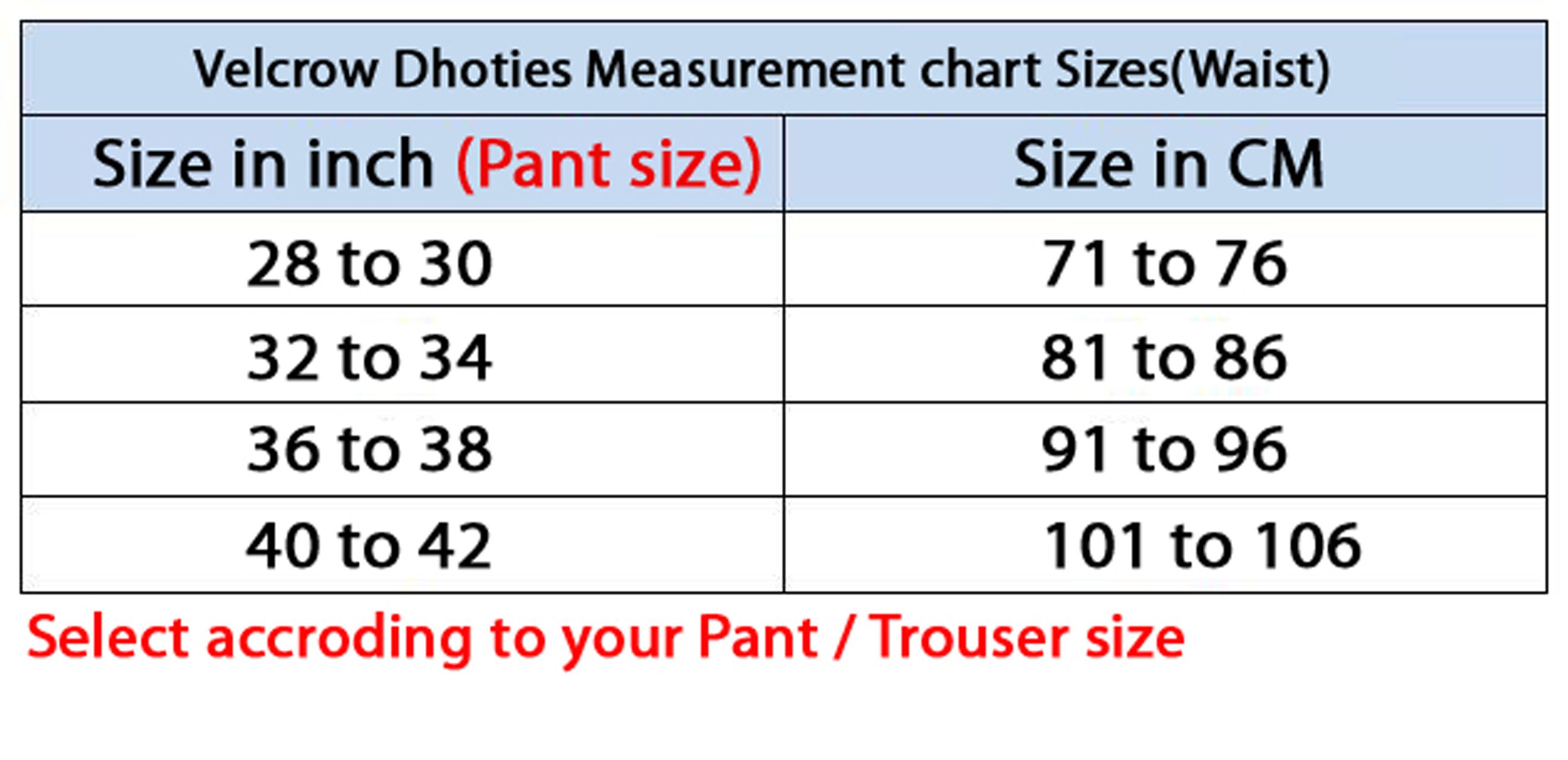 Dhoti Size Chart