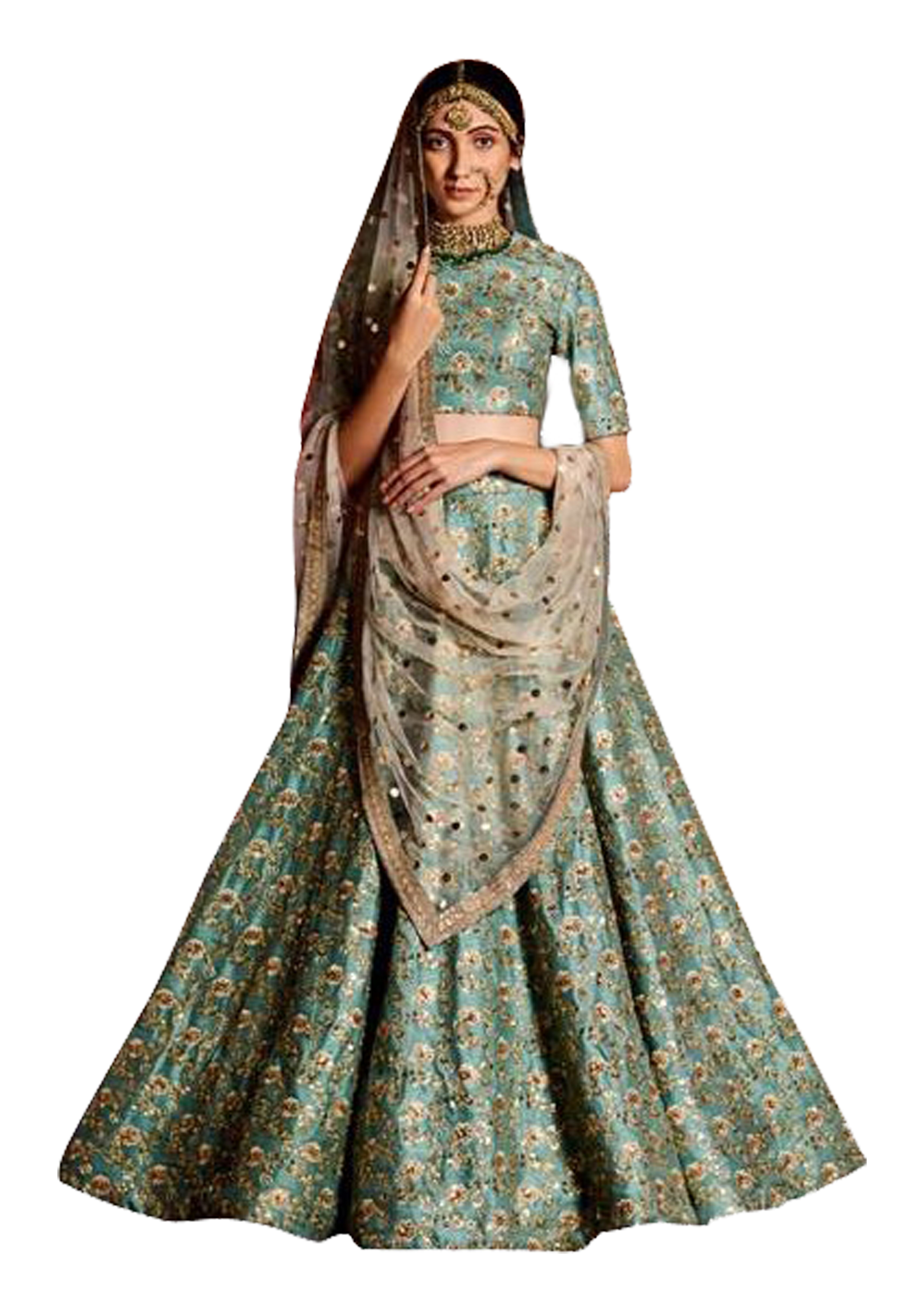 sea green sequins net designer gown