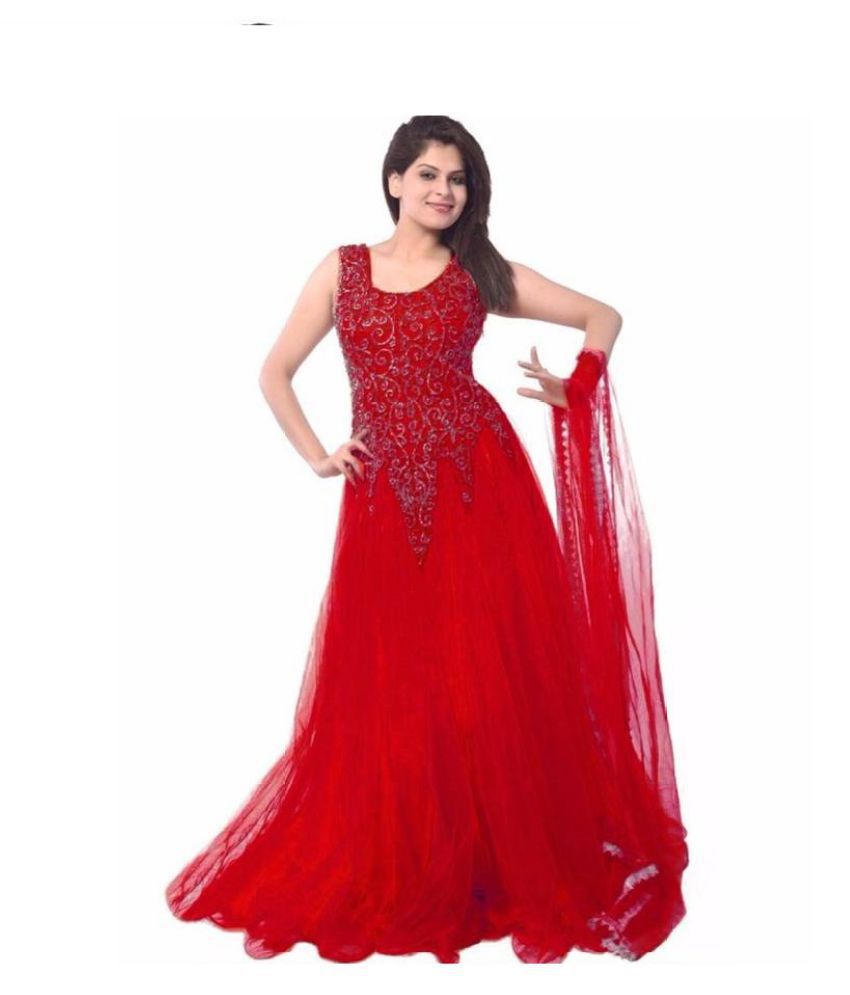 Krishna Fashion Red Net Anarkali Gown Semi-Stitched Suit - Buy Krishna ...