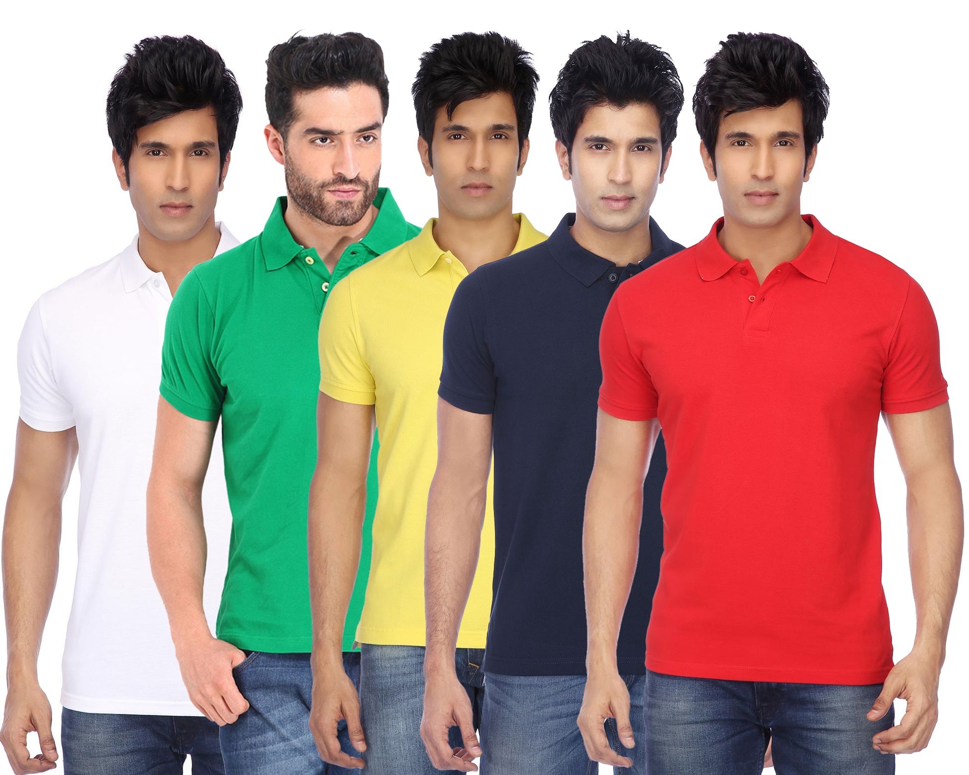     			Funky Guys Pack of 5 Cotton Blend Slim Fit Solid Half Sleeves Men's Polo T Shirt ( Multicolor )