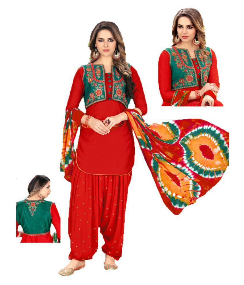 Poonam Enterprise Red Cotton Straight SemiStitched Suit Buy Poonam