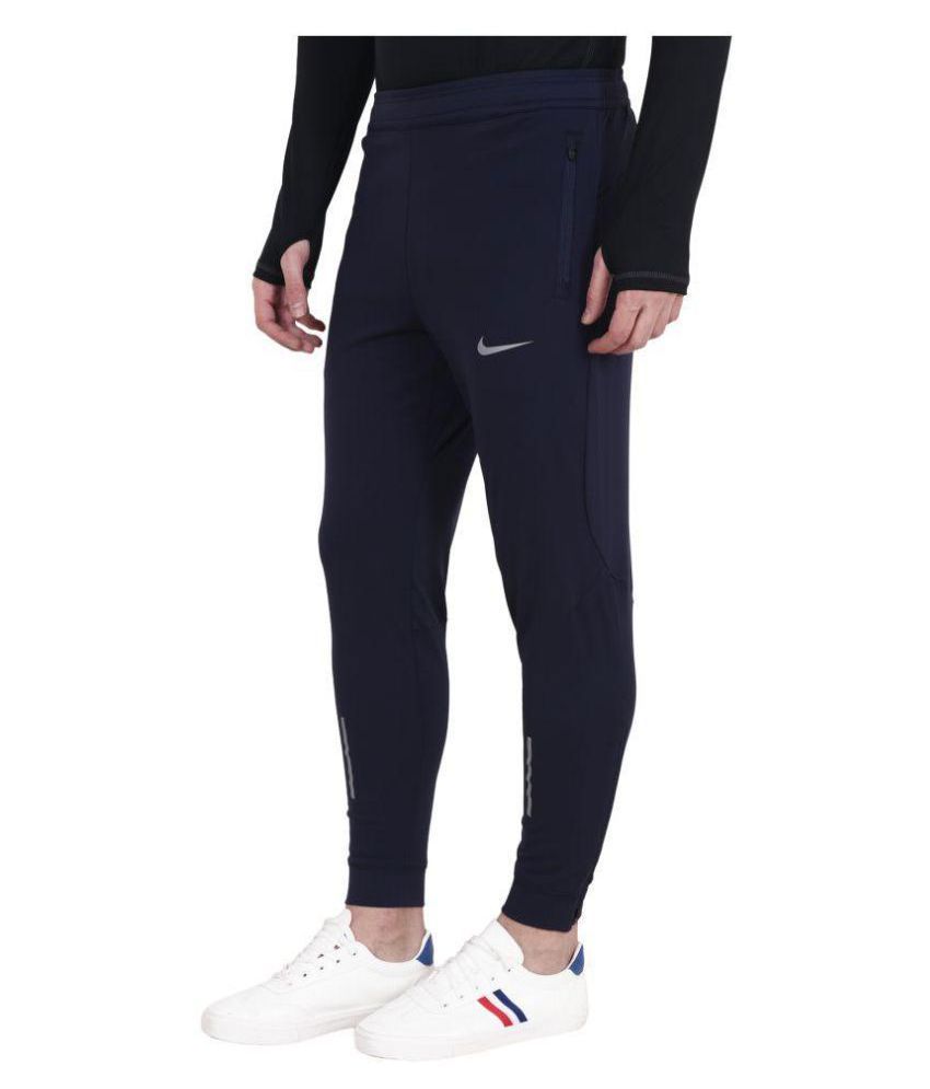 nike navy polyester lycra trackpants