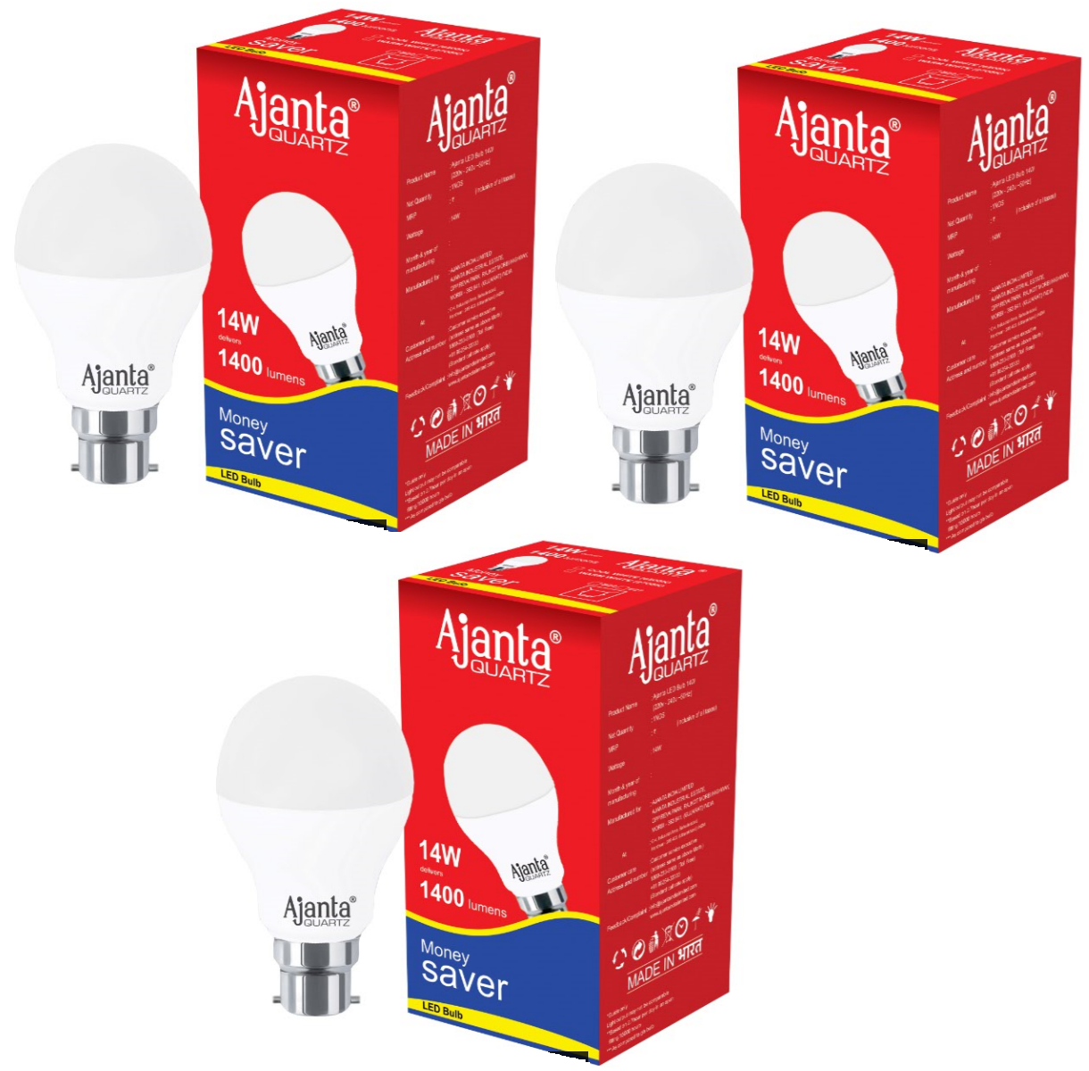 Ajanta Quartz 14W LED Bulbs Cool Day Light Pack of 3 Buy Ajanta