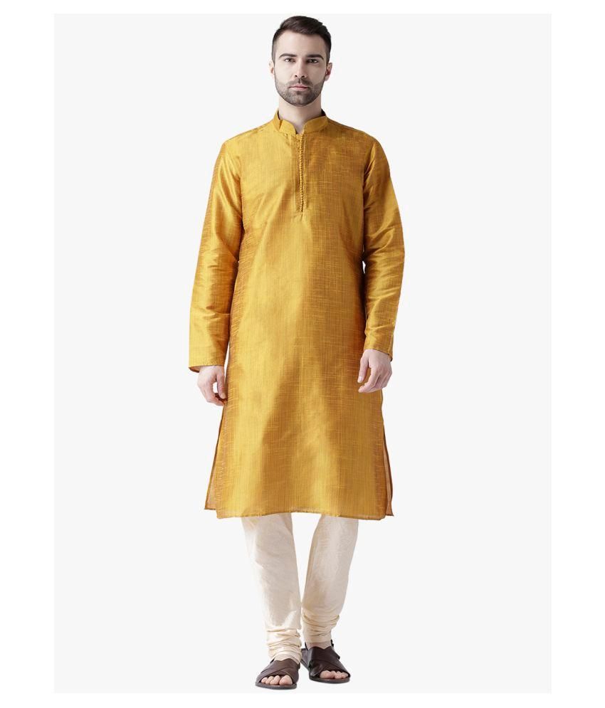     			Deyann Yellow Silk Blend Kurta Pyjama Set