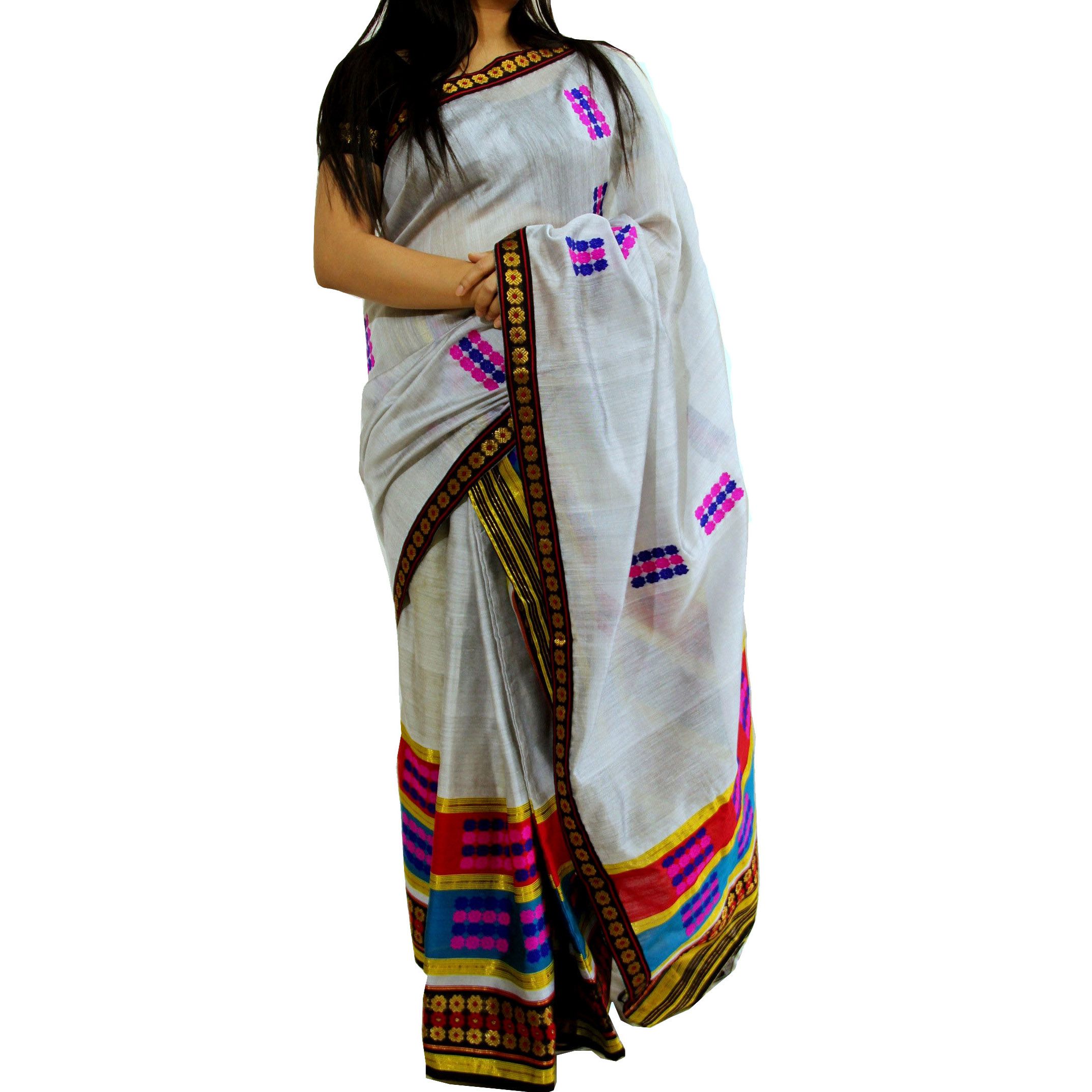Mekhela Chador Grey Art Silk Saree - Buy Mekhela Chador Grey Art Silk Saree  Online at Low Price 