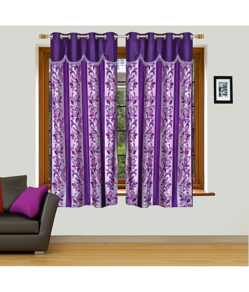     			Stella Creations Set of 2 Window Eyelet Curtains Floral Purple