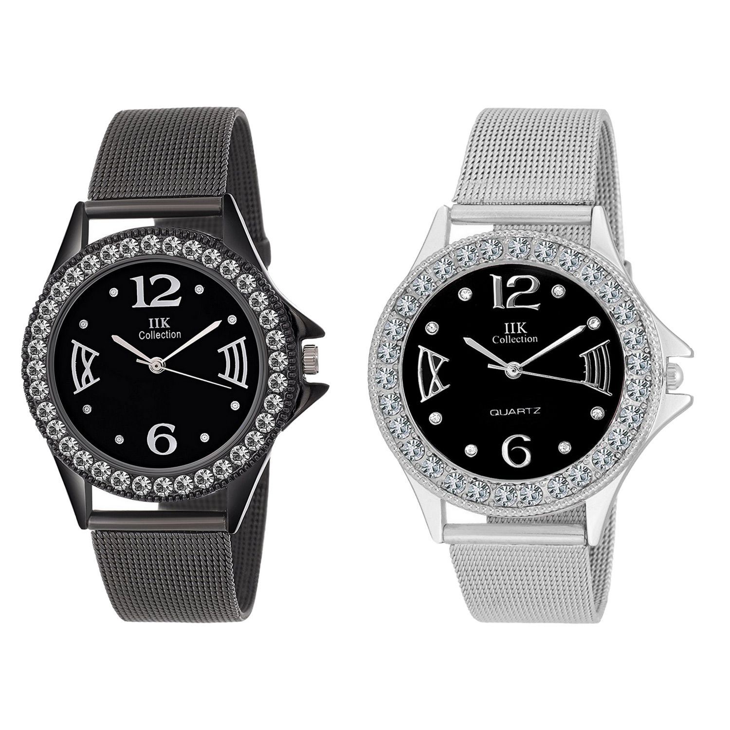     			IIK Collection Set of 2  Analog Black Dial Crystal Studded Wrist Watch Combo For Women & Girls   (IIK-1115W-1117W)