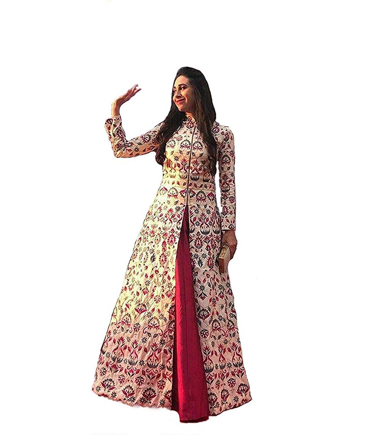 Limbudi creation Brown and Beige Bangalore Silk Anarkali Gown Semi