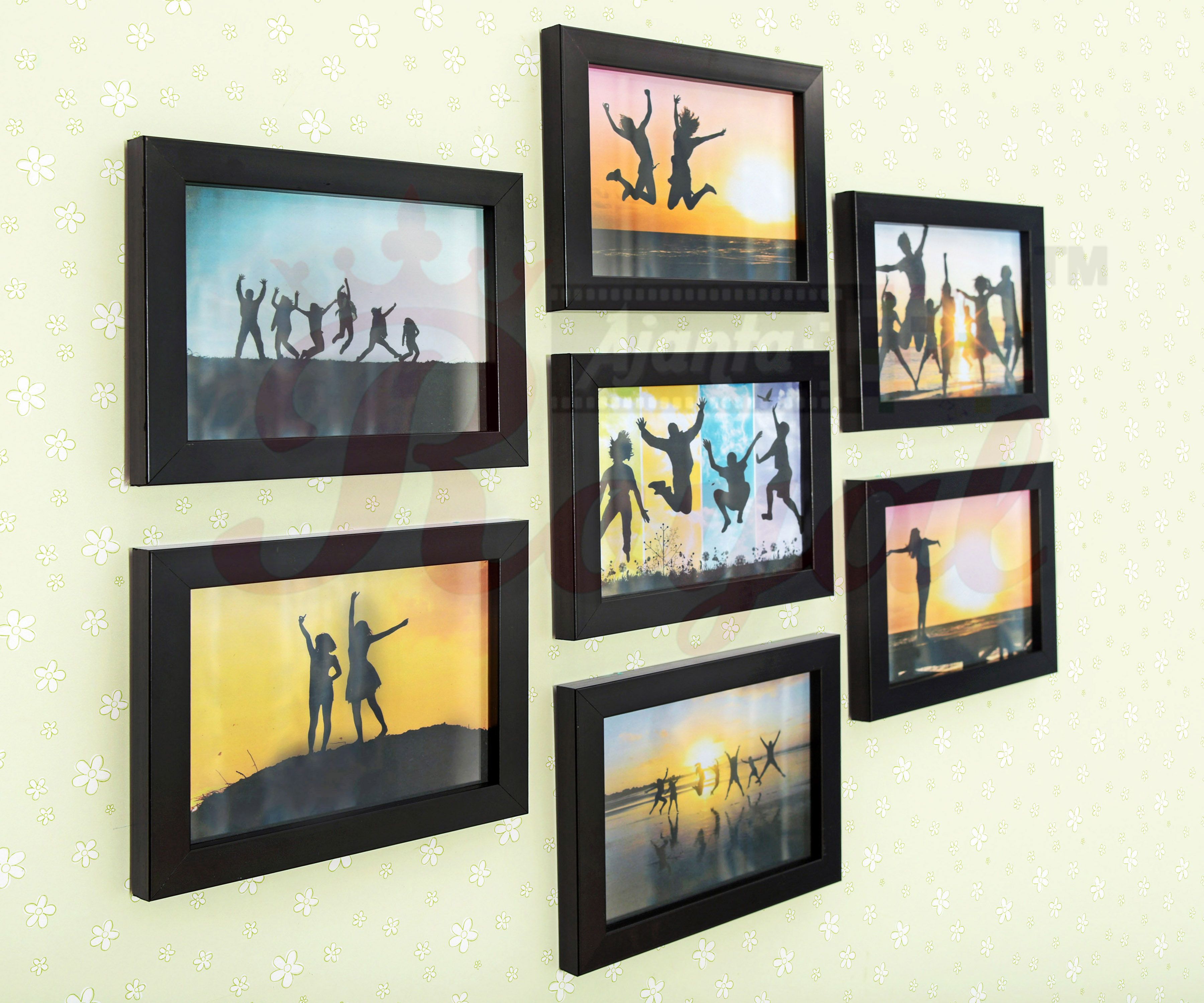 AJANTA ROYAL Glass Wall Hanging Black Photo Frame Sets - Pack of 7: Buy ...