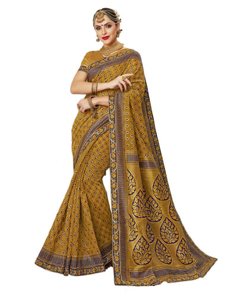 PR Fashion Mustard Art Silk Saree Buy PR Fashion Mustard Art Silk