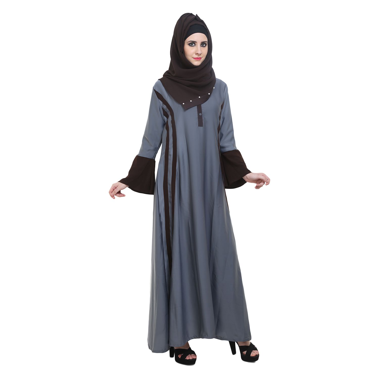 Abaya Grey Crepe Stitched Burqas Without Hijab Price In India Buy