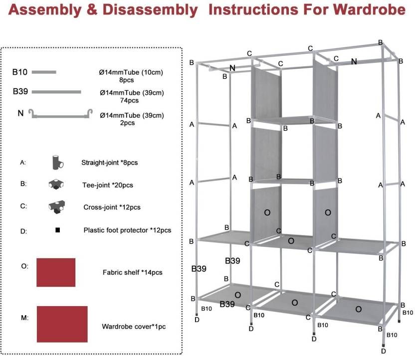 Rps Portable Non Woven Canvas Fabric Folding Collapsible Wardrobe