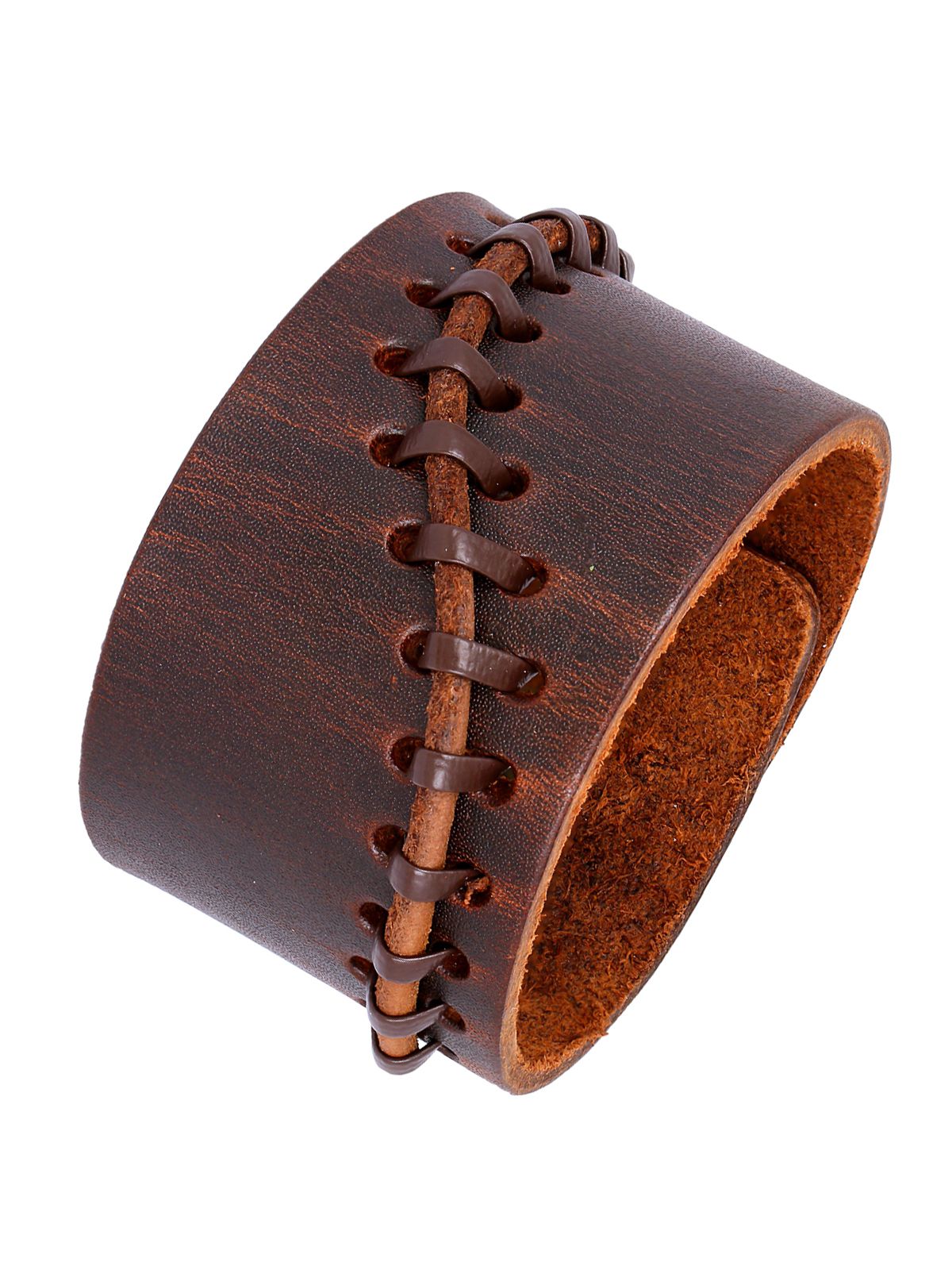     			The Jewelbox Casual Wear 100% Genuine Dark Brown Handcrafted Leather Adjustable Wrist Band Strap Biker Bracelet Boys Men