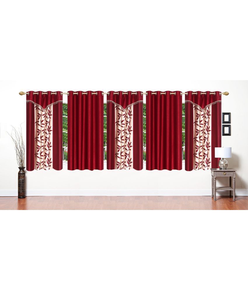     			Stella Creations Set of 5 Window Eyelet Curtains Floral Maroon