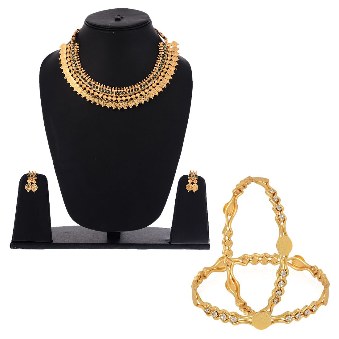     			Zeneme Traditional Gold Plated Wedding Necklace Set & Bangle Set Jewellery For Womens & Girls