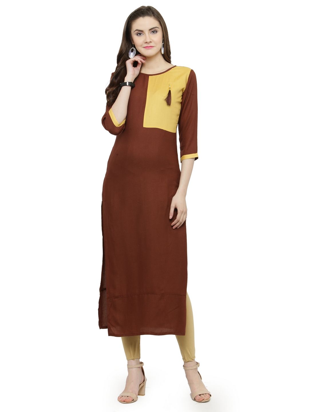     			Shaily Retails Brown Rayon Straight Kurti