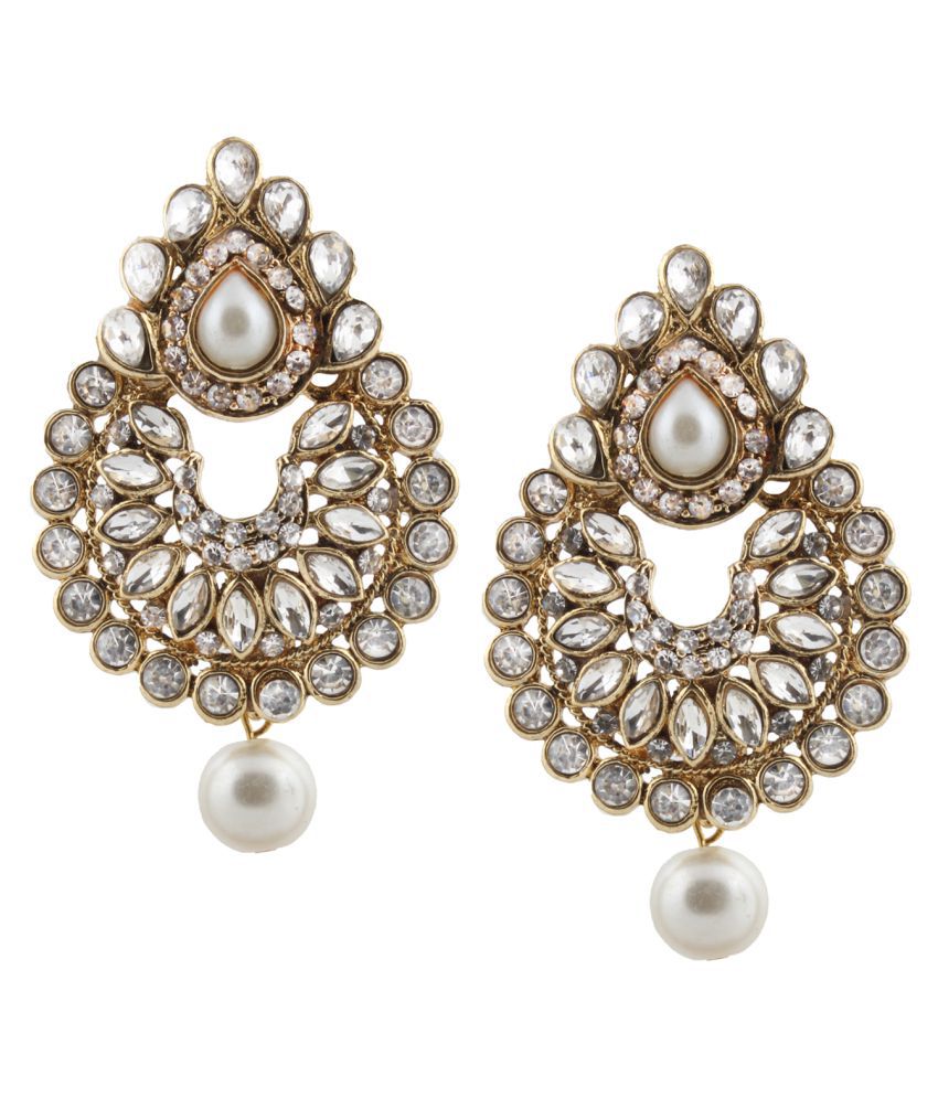     			Traditional Gold Plated Elegantly Handcrafted Kundan & Stone Earrings for Women (White)