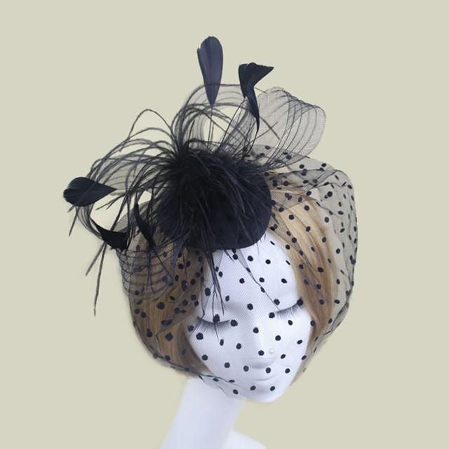 Urban CoCo Womens Bow Feather Net Veil Fascinator Hair Clip Bridal Hat 