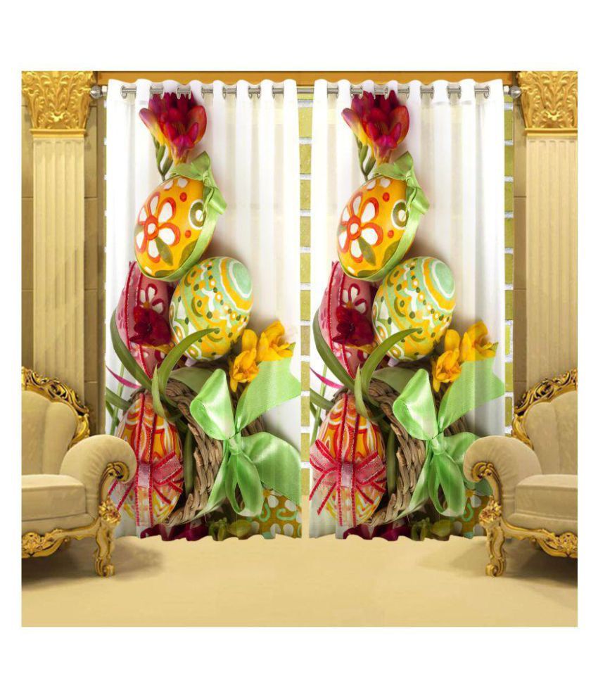     			indiancraft Single Long Door Semi-Transparent Eyelet Polyester Curtains Multi Color