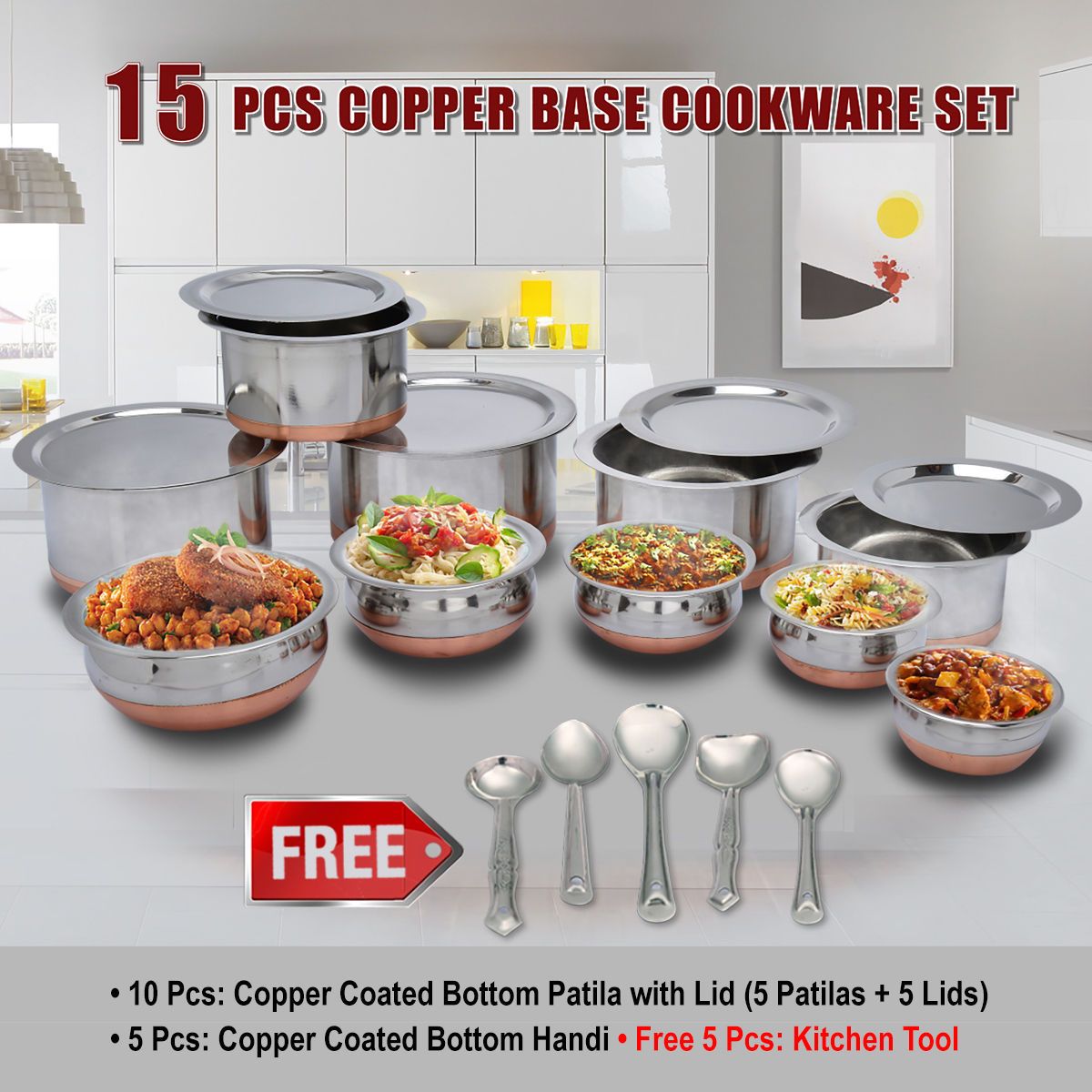 Naaptol Kitchen Queen Copper Dinner Set Of 15 Pieces Induction