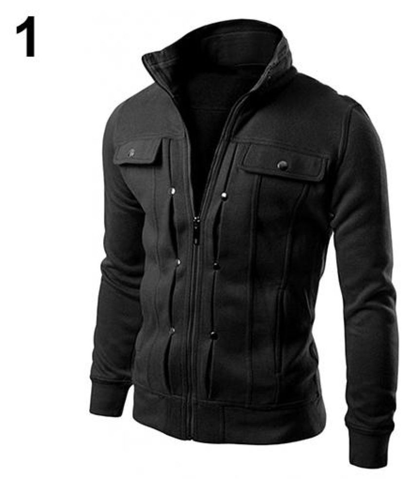 Men Solid Color Jacket Slim Fit Stand Collar Zipper Short Coat Winter