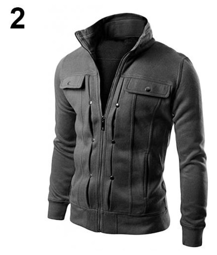Men Solid Color Jacket Slim Fit Stand Collar Zipper Short Coat Winter