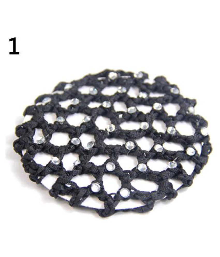Women Bun Cover Hair Net Ballet Dance Skating Rhinestone Crochet