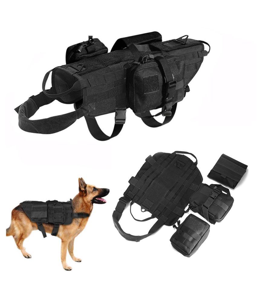 Military Molle Dog Harness K9 Tactical Vest with 3 Pockets for Police ...