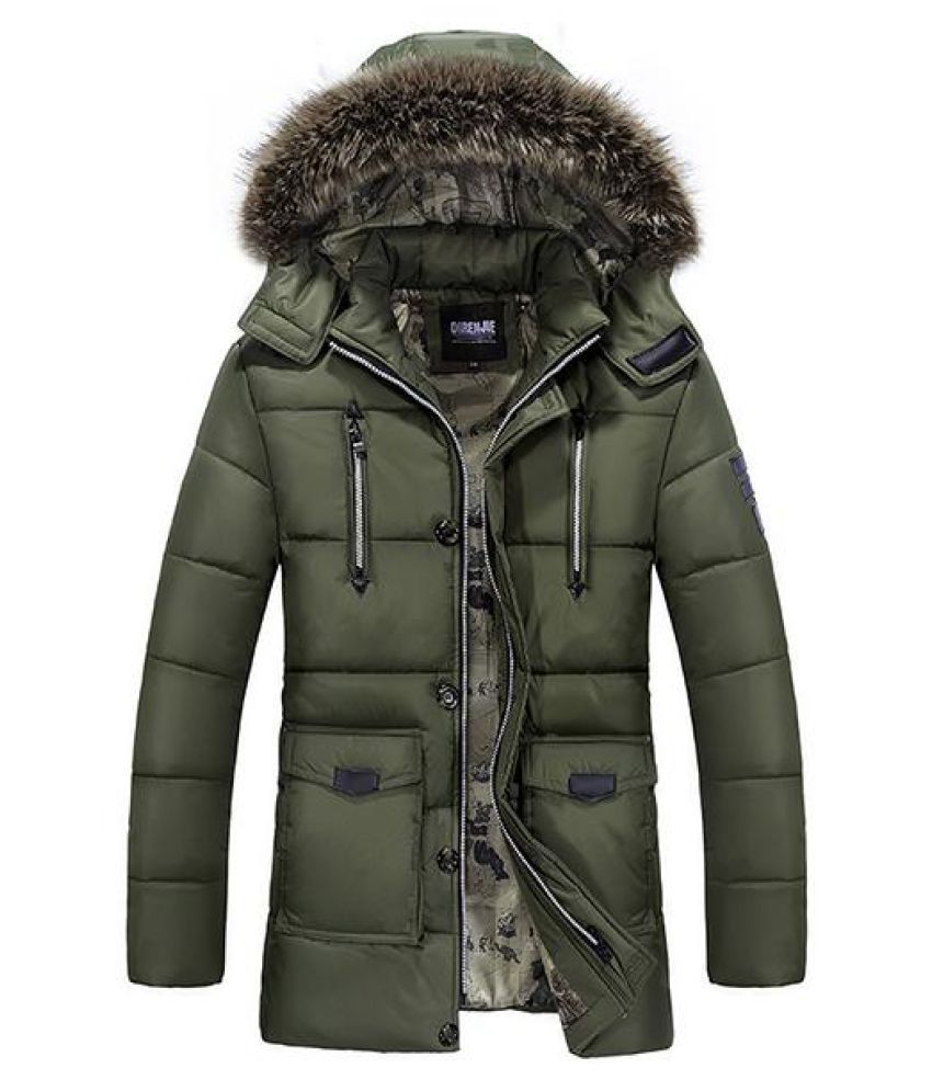 Mens Winter Warm Hooded Multi Pockets Zipper Button Cotton Padded Thick