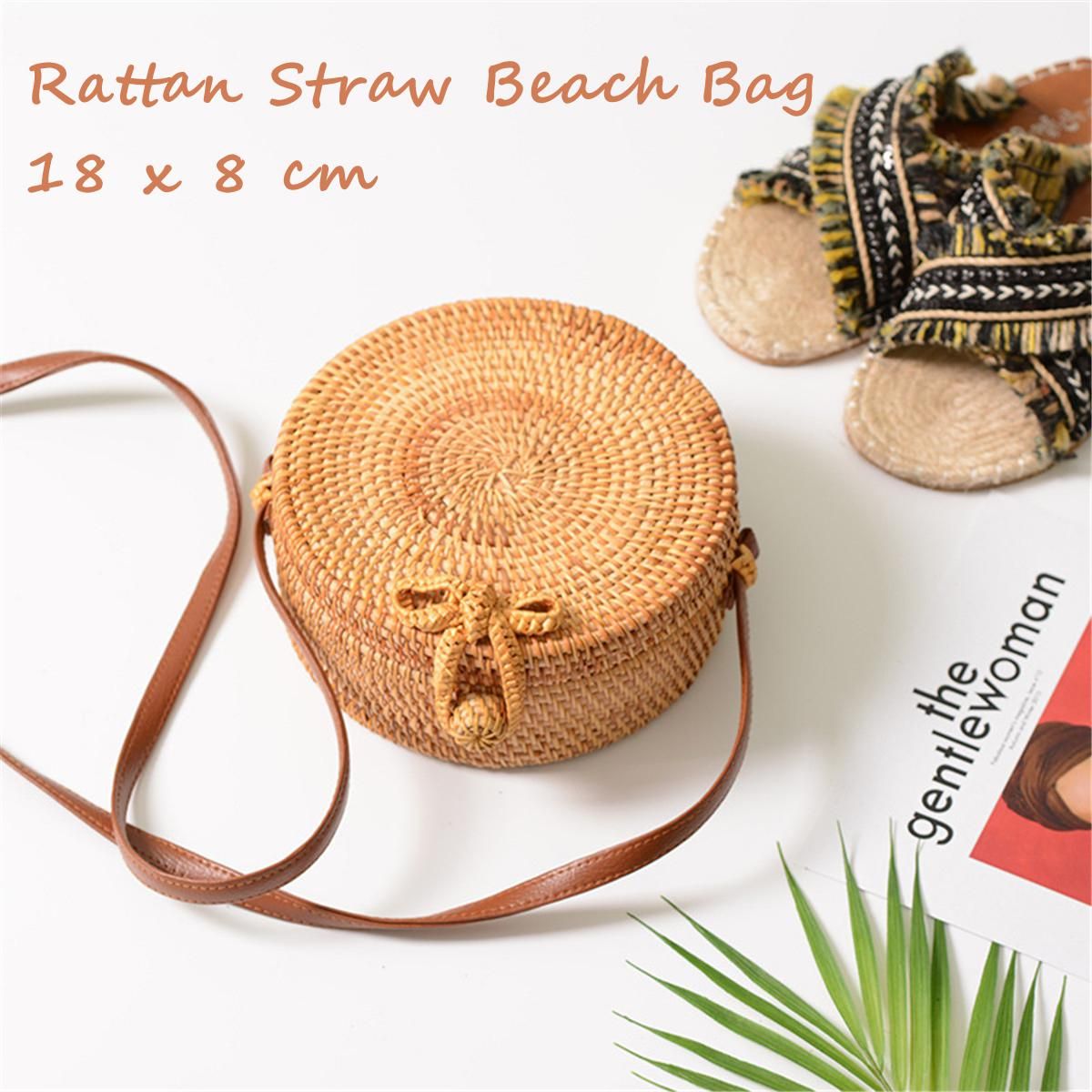 Straw Handbag Rattan Woven Handmade Straw Bag Round Beach Bohemia