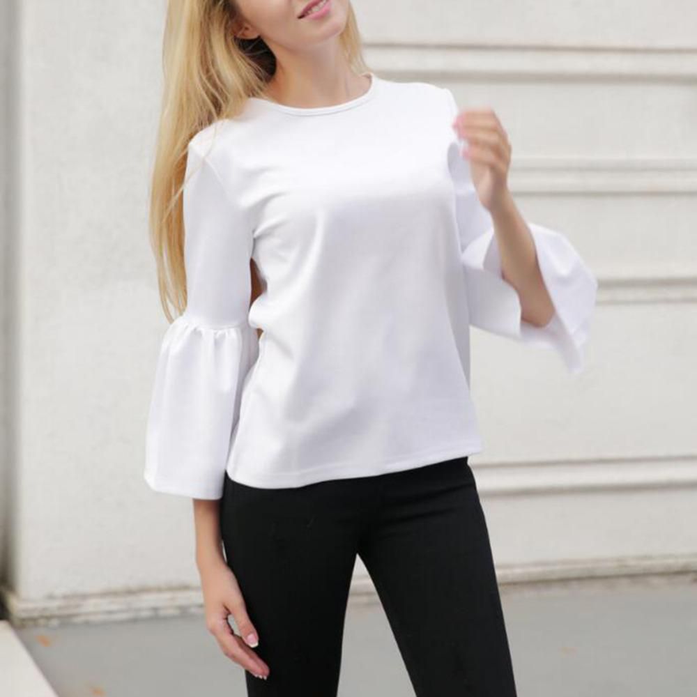 Women's Fashion Summer Sweet Flare Sleeve T Shirt Top Tee Casual Female Bell Sleeve Loose T-Shirts Plus Size