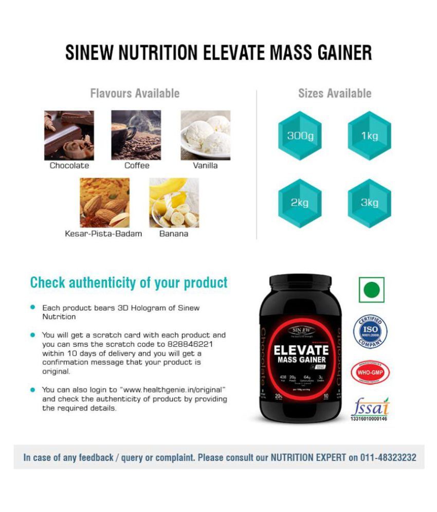 Sinew Nutrition Elevate Mass gainer with Digestive Enzymes, 300Gm Kesar Pista Badam 300 gm Mass