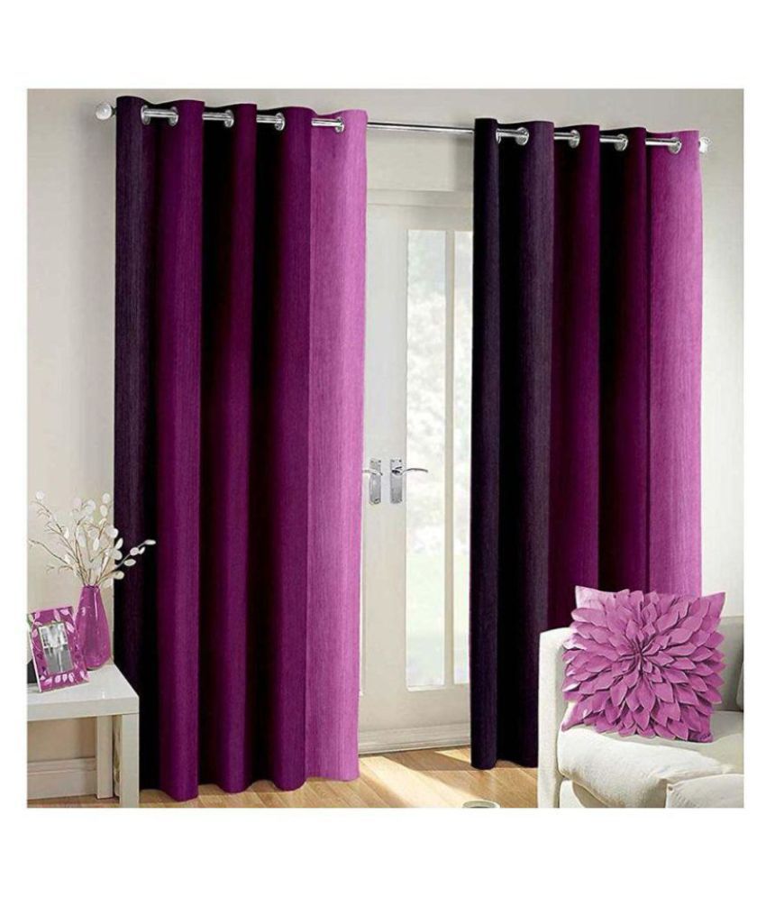 HomeStore-YEP Set of 2 Door Eyelet Polyester Curtains Wine
