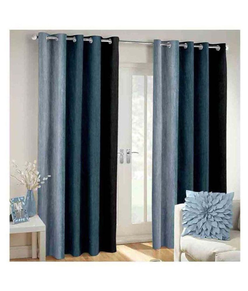 HomeStore-YEP Set of 2 Door Eyelet Polyester Curtains Grey