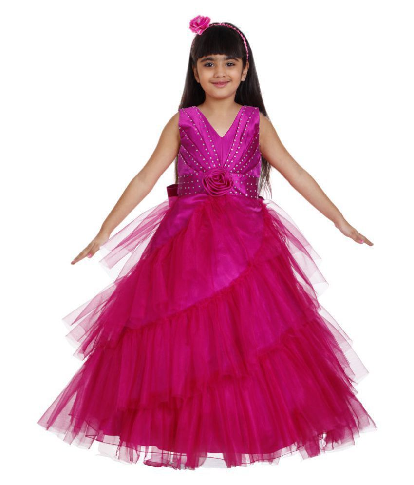 Saba Garments Girl's Satin Party Wear Gown Dress (SB001,Pink,2-3y ...