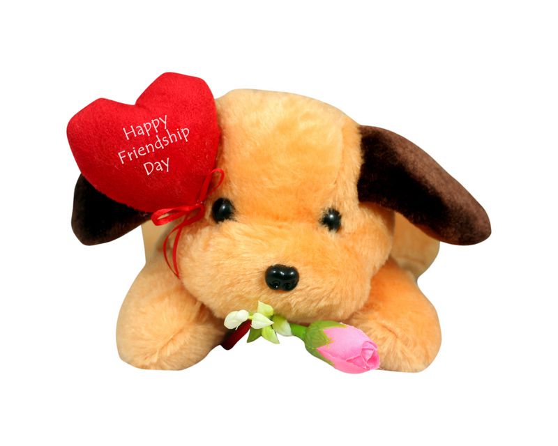     			Tickles Cute Dog with Heart Soft Stuffed Plush Animal for Friendship Day (Color: Yellow & Red Size: 25 cm)