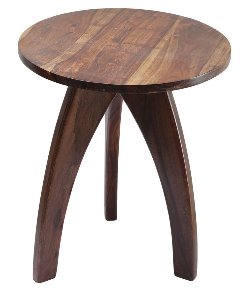 Ringabell Solid Wood Round End Table Teak Finish