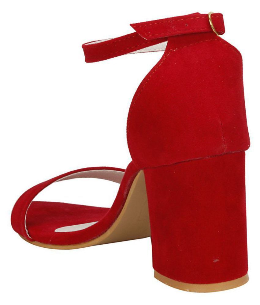 SHOFIEE Red Block Ankle Strap Heels Sandal Price in India- Buy SHOFIEE Red Block Ankle Strap 