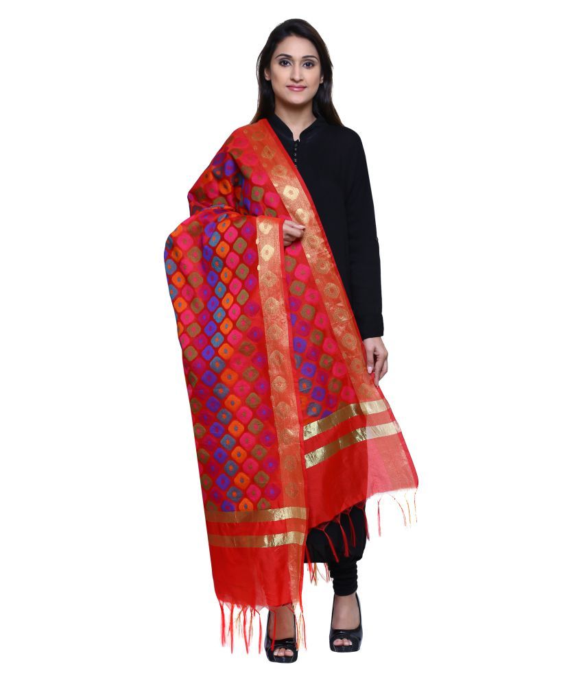 LOOM LEGACY Multicoloured Cotton Blend Banarasi Dupatta Price in India