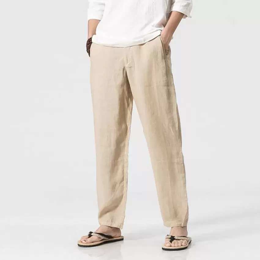 Buy Men's Outdoor Large Size Work Trousers,Mens Cotton Linen Casual Pants  Elastic Waist Loose Fit Trousers Cargo Beach Pant Khaki at Amazon.in